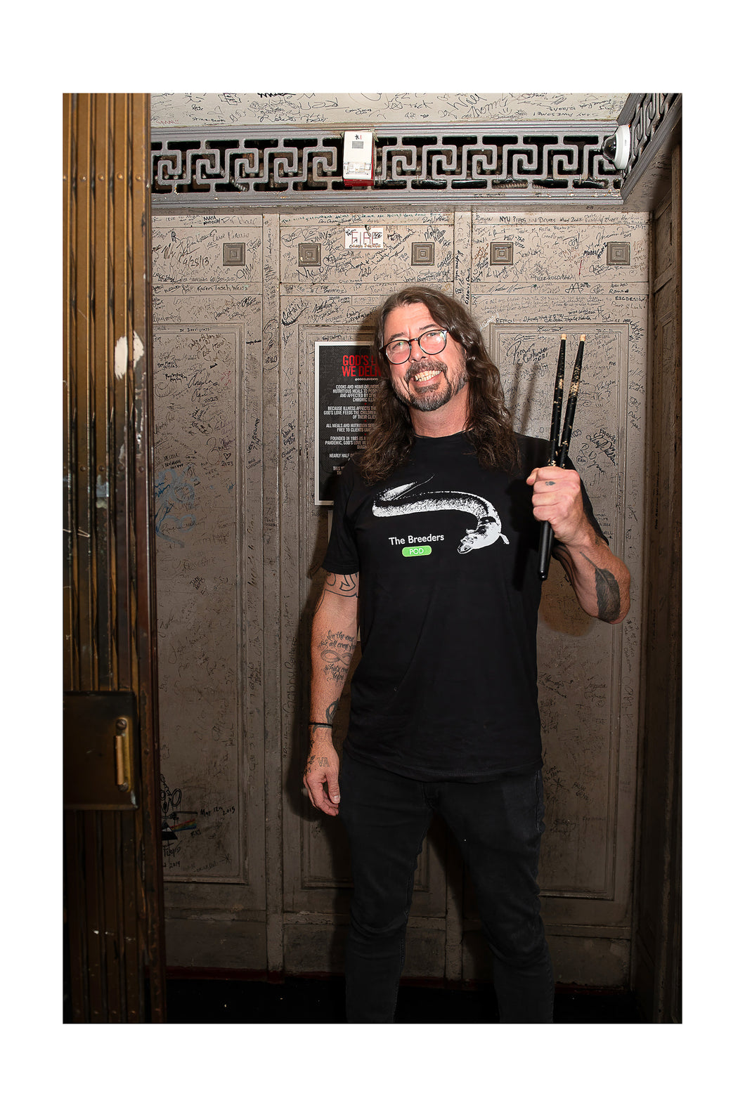 Dave Grohl & sticks- Elevator portrait Love Rocks NYC rehearsals (Thur 3/7/24) Color Print