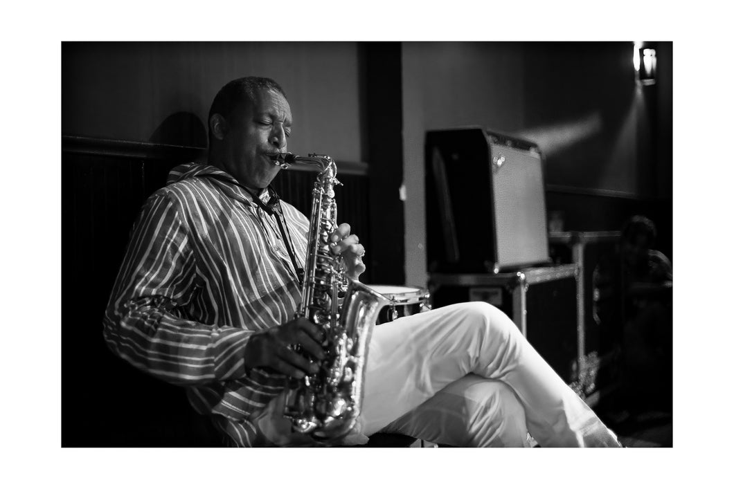 Donald Harrison post-show groove (Frequinot @ dba- Sun 5/8/22) 16x24 Black & White Print