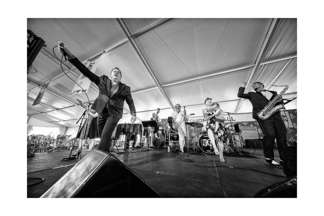 Louis Prima Jr., John Boutté & Meschiya Lake- Tribute to Louis Prima Economy Hall Tent (Sun 4/28/19) Black & White Print