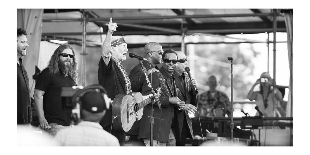 Mickey Raphael, Jamey Johnson, Willie Nelson & the Blind Boys of Alabama @ Gentilly Stage (Fri 5/6/11) 18x36 Black & White Print