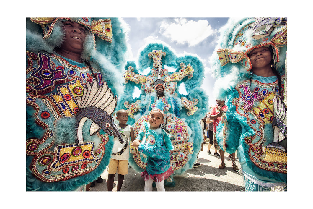 Big Chief Corey Rayford, Candy Rayford, Cori Rayford and Rhakeese Rayford of the Black Feathers Mardi Gras Indians (Sun 4/24/16) 16x24 Color Print