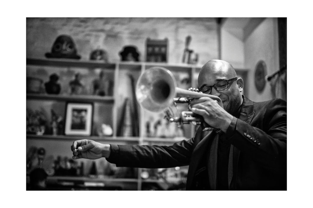 Branden Lewis warming up for Midnight Preserves (Sat 4/29/17) 16x24 Black & White Print