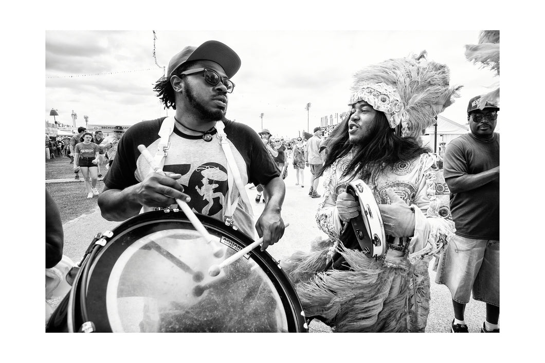 Kerry Vessell & Jwan Boudreaux- Buffalo Hunters Mardi Gras Indians parade (Thur 5/2/19) 12x18 Black & White Print